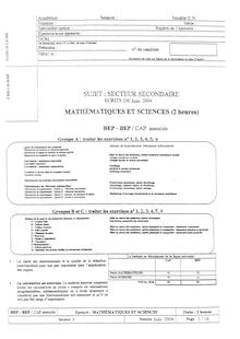 Mathématiques - Sciences physiques 2004 BEP - Métiers de la production mécanique informatisée