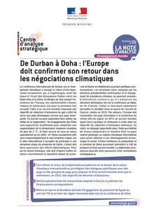 De Durban à Doha : l Europe doit confirmer son retour dans les négociations climatiques.