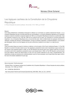 Les logiques cachées de la Constitution de la Cinquième République - article ; n°4 ; vol.34, pg 615-627