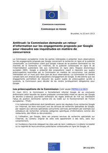 Antitrust: la Commission demande un retour d information sur les engagements proposés par Google pour résoudre ses inquiétudes en matière de concurrence