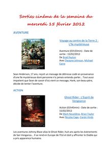Sorties cinéma de la semaine du mercredi 15 février 2012