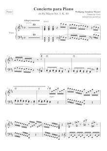 Partition Piano, Piano Concerto No.3, D major, Mozart, Wolfgang Amadeus