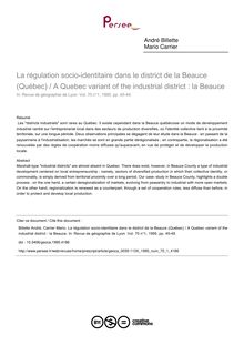 La régulation socio-identitaire dans le district de la Beauce (Québec) / A Quebec variant of the industrial district : la Beauce - article ; n°1 ; vol.70, pg 45-49