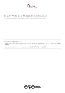 E. C. S. Wade, G. G. Philipps, Constitutional Law - note biblio ; n°1 ; vol.4, pg 194-195