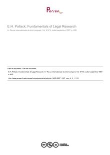 E.H. Pollack, Fundamentals of Légal Research - note biblio ; n°3 ; vol.9, pg 632-632