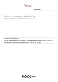 Expédition biologique dans le Haut-Pérou  ; n°1 ; vol.14, pg 321-321