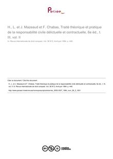H., L. et J. Mazeaud et F. Chabas, Traité théorique et pratique de la responsabilité civile délictuelle et contractuelle, 6e éd., t. III, vol. II - note biblio ; n°2 ; vol.36, pg 449-449