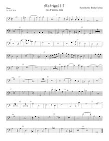 Partition viole de basse, madrigaux pour 5 voix, Pallavicino, Benedetto