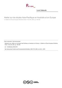 Atelier sur les études Asie-Pacifique en Australie et en Europe - article ; n°1 ; vol.89, pg 359-360