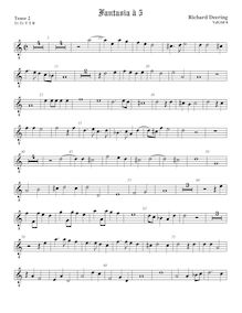 Partition ténor viole de gambe 2, octave aigu clef, fantaisies pour 5 violes de gambe par Richard Dering par Richard Dering