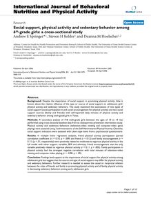 Social support, physical activity and sedentary behavior among 6th-grade girls: a cross-sectional study
