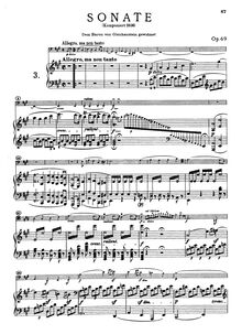 Partition , Allegro, ma non tanto, violoncelle Sonata No.3, A Major