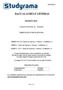 Sujet BAC ES 2014 Italien LV2
