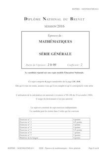 Brevet 2016 Mathématiques
