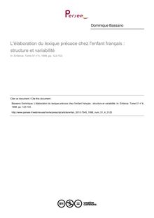 L élaboration du lexique précoce chez l enfant français : structure et variabilité - article ; n°4 ; vol.51, pg 123-153