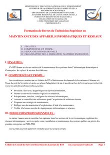 Formation de Brevet de Technicien Supérieur en MAINTENANCE DES ...