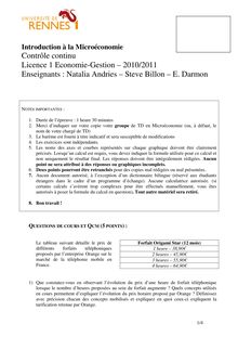 Contrôle continu Licence 1 Economie-Gestion  2010/2011 ...