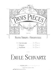 Partition de violoncelle, 3 pièces pour Piano Trio, Schvartz, Émile par Émile Schvartz