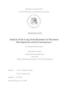 Analysis of the long term dynamics in thesaurus developments and its consequences [Elektronische Ressource] / Mohammad Tavakolizadeh-Ravari