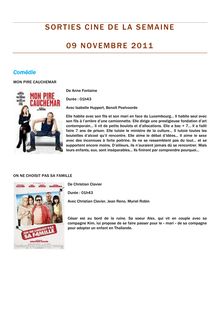 Sorties cinéma de la semaine du 09 novembre 2011