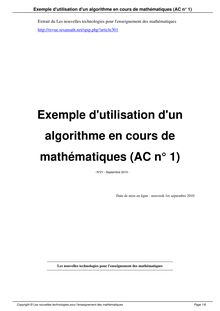 Exemple d utilisation d un algorithme en cours de mathématiques (AC n°  1)