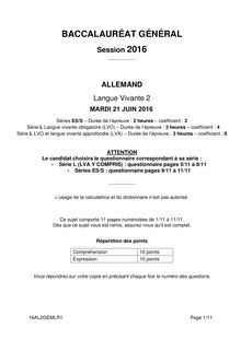 Baccalauréat LV2 Allemand 2016 - Séries générales