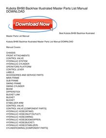 Kubota BH90 Backhoe Illustrated Master Parts List Manual DOWNLOAD