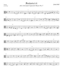 Partition ténor viole de gambe 2, alto clef, Fantasia pour 4 violes de gambe par John Bull