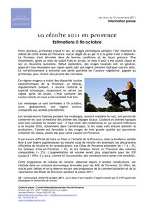 La récolte 2011 en Provence - Estimations à fin octobre