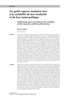Les petits espaces insulaires face à la variabilité de leur insularité et de leur statut politique - article ; n°652 ; vol.115, pg 664-687