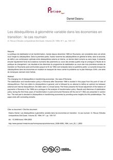 Les déséquilibres à géométrie variable dans les économies en transition : le cas roumain - article ; n°1 ; vol.25, pg 105-137