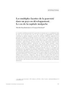 Les multiples facettes de la pauvreté dans un pays en développement. Le cas de la capitale malgache - article ; n°1 ; vol.383, pg 131-155