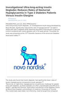 Investigational Ultra-long-acting Insulin Degludec Reduces Rates of Nocturnal Hypoglycaemia in Type 2 Diabetes Patients Versus Insulin Glargine