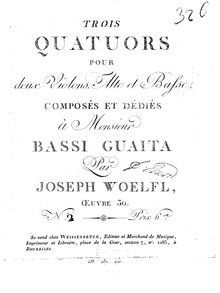 Partition violon 1, 3 corde quatuors, Woelfl, Joseph