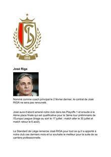 Standard de Liège : le contrat de José Riga ne sera pas renouvelé