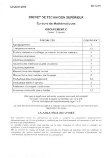 Mathématiques 2003 BTS Industries céréalières