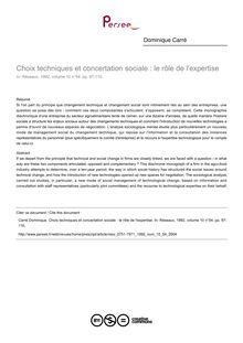 Choix techniques et concertation sociale : le rôle de l expertise - article ; n°54 ; vol.10, pg 97-110