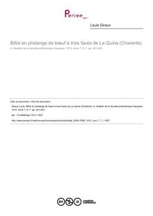 Billot en phalange de bœuf à trois faces de La Quina (Charente) - article ; n°7 ; vol.7, pg 401-403