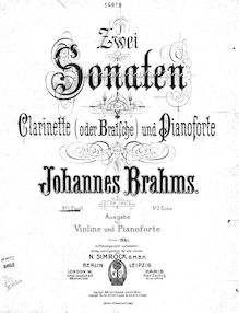 Partition de piano, clarinette Sonata No.1, Op.120/1, F minor par Johannes Brahms