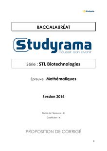 Corrigé Bac STL Mathématiques Biotech 2014