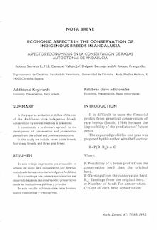 Economic aspects in the conservation of indigenous breeds in andalusia (aspectos económicos en la conservación de razas autóctonas de Andalucía)