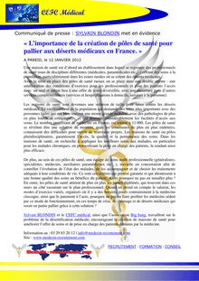 SYLVAIN BLONDIN met en évidence  « L’importance de la création de pôles de santé pour pallier aux déserts médicaux en France. »