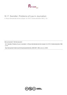W. F. Swindler, Problems of Law in Journalism - note biblio ; n°4 ; vol.8, pg 721-721