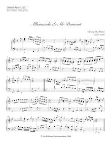Partition Allemande, 8 clavecin pièces from Manuscrit Bauyn, Du Mont, Henry par Henry Du Mont