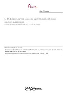 L. Th. Lefort. Les vies coptes de Saint Pachôme et de ses premiers successeurs  ; n°1 ; vol.133, pg 194-200