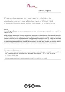 Étude sur les sources successorales et notariales : la distribution patrimoniale à Bénévent entre 1876 et 1905 - article ; n°1 ; vol.97, pg 381-398