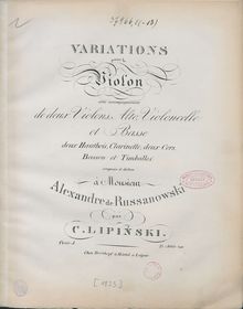 Partition altos et violoncelles (ou solos), Variations, Variations pour le Violon avec accompagnement de deux Violons, Alto, Violoncelle et Basse deux Hautbois, Clarinette, deux Cors, Basson et Timballe