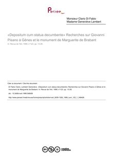 «Depositum cum statua decumbente» Recherches sur Giovanni Pisano à Gênes et le monument de Marguerite de Brabant - article ; n°1 ; vol.123, pg 13-26