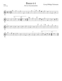 Partition viole de basse, octave aigu clef, Les Scaramouches, Telemann, Georg Philipp