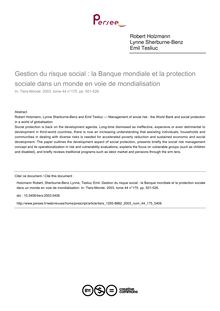 Gestion du risque social : la Banque mondiale et la protection sociale dans un monde en voie de mondialisation - article ; n°175 ; vol.44, pg 501-526
